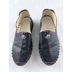 JINPIN Loafers Black Whipstitch Slip On Shoes Size 40